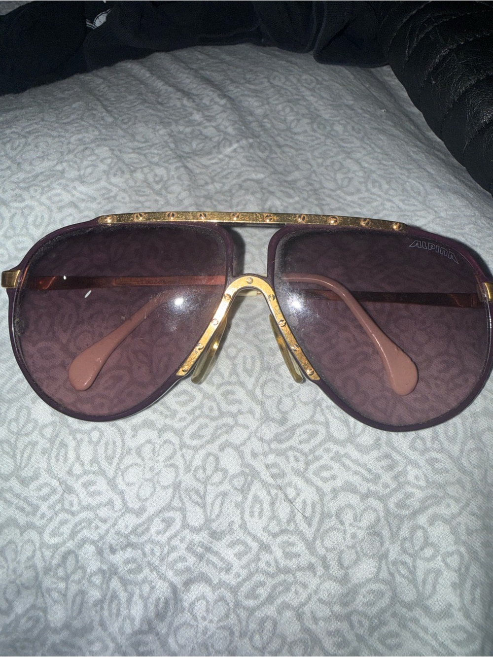 Aviator Sunglasses with Gold Accents and Plum Lenses